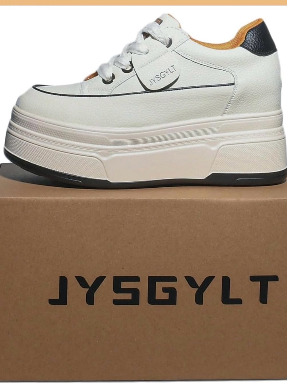 Women's White Platform Sneakers with Black Accent